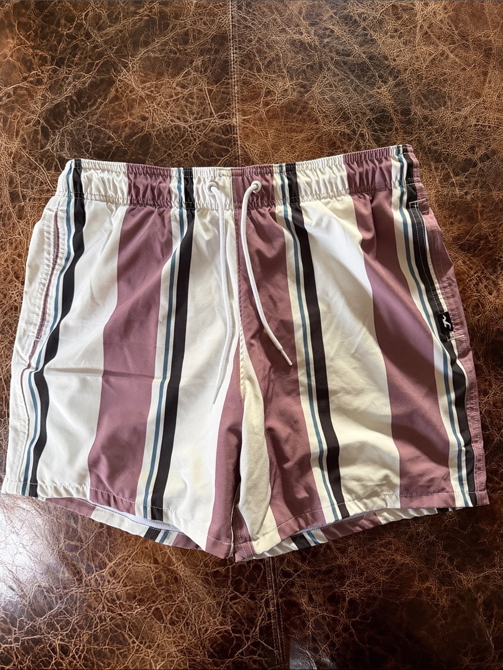Hollister Mauve and White Vertical Stripe Swim Trunks